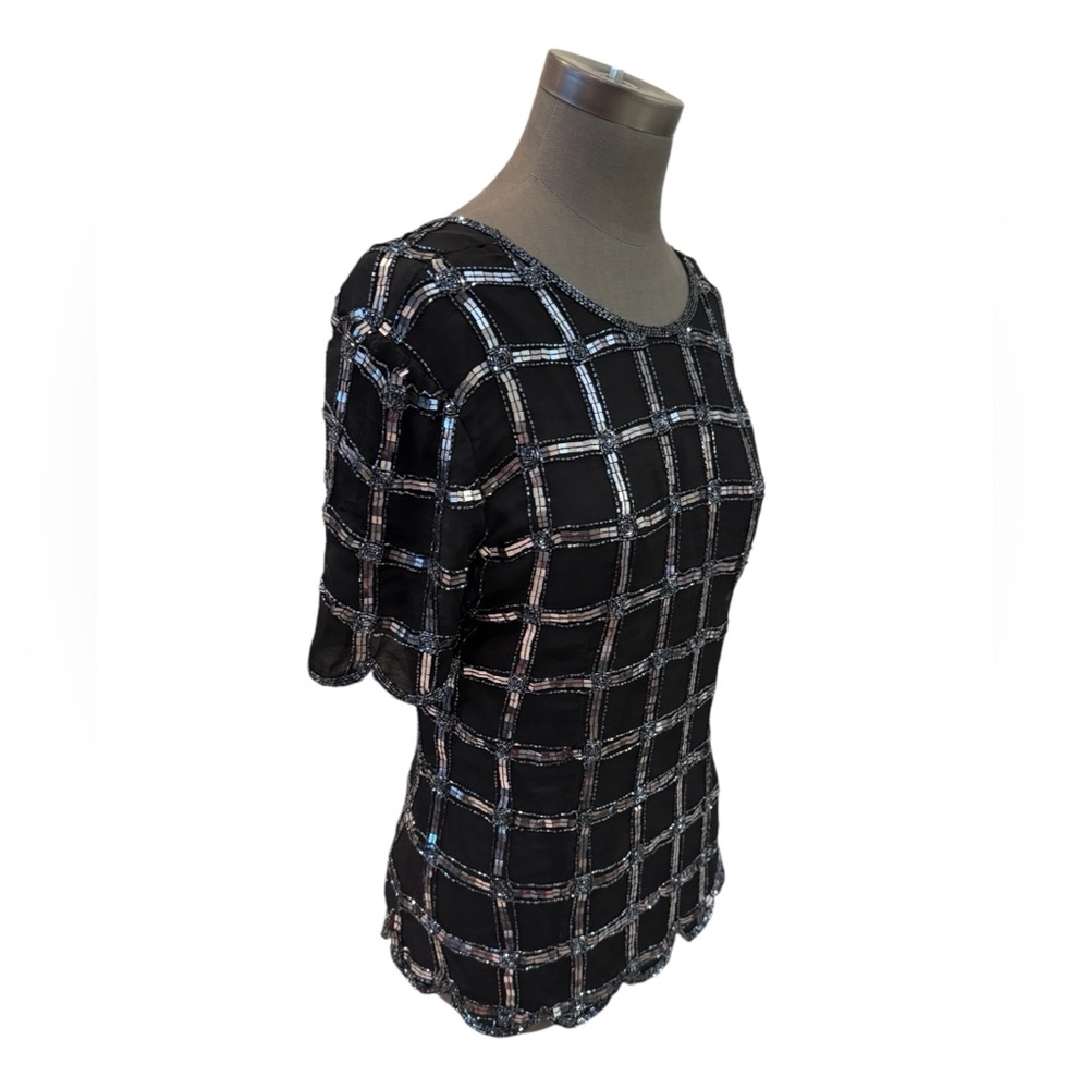 Scala Vintage Beaded Silk Evening Top Large 90s